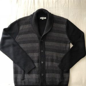 Calvin Klein shawl cardigan, black grey stripes L